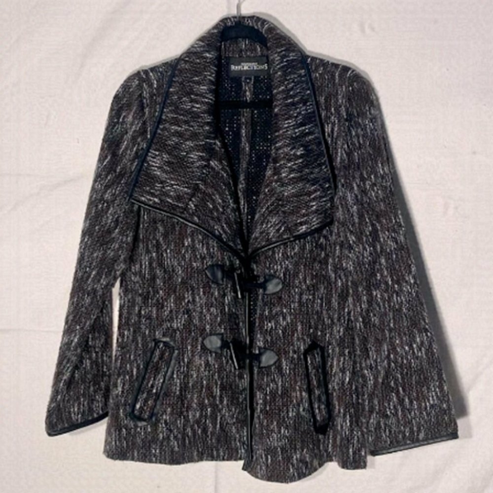 NORTHERN Reflections Brown Black Wool Blend Toggle Closure Pea Coat